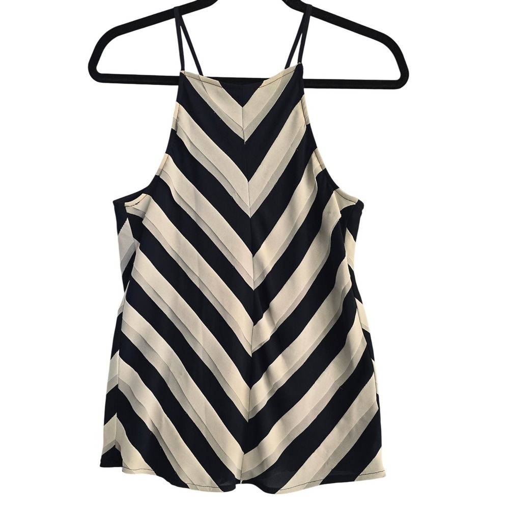 NWOT Brixon Ivy S racer back navy blue white sheer chevron layer tank top blouse